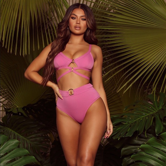 NEW Fashion Nova Hot Pink BARBIE high waisted Swimsuit set (SOLD OUT) - Picture 1 of 7